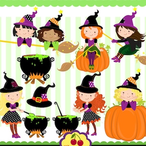 Halloween png, Witches png clip art set