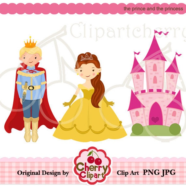 The prince and the princess digital clipart set for -Personal and Commercial Use- for Card Design, Scrapbooking, and Web Design