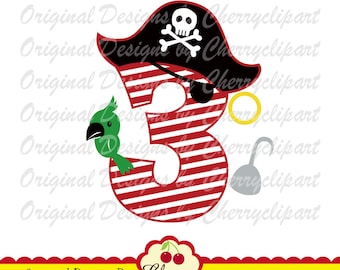 Pirate Number 3 SVG: Birthday Shirt Iron On Design (Digital Download)