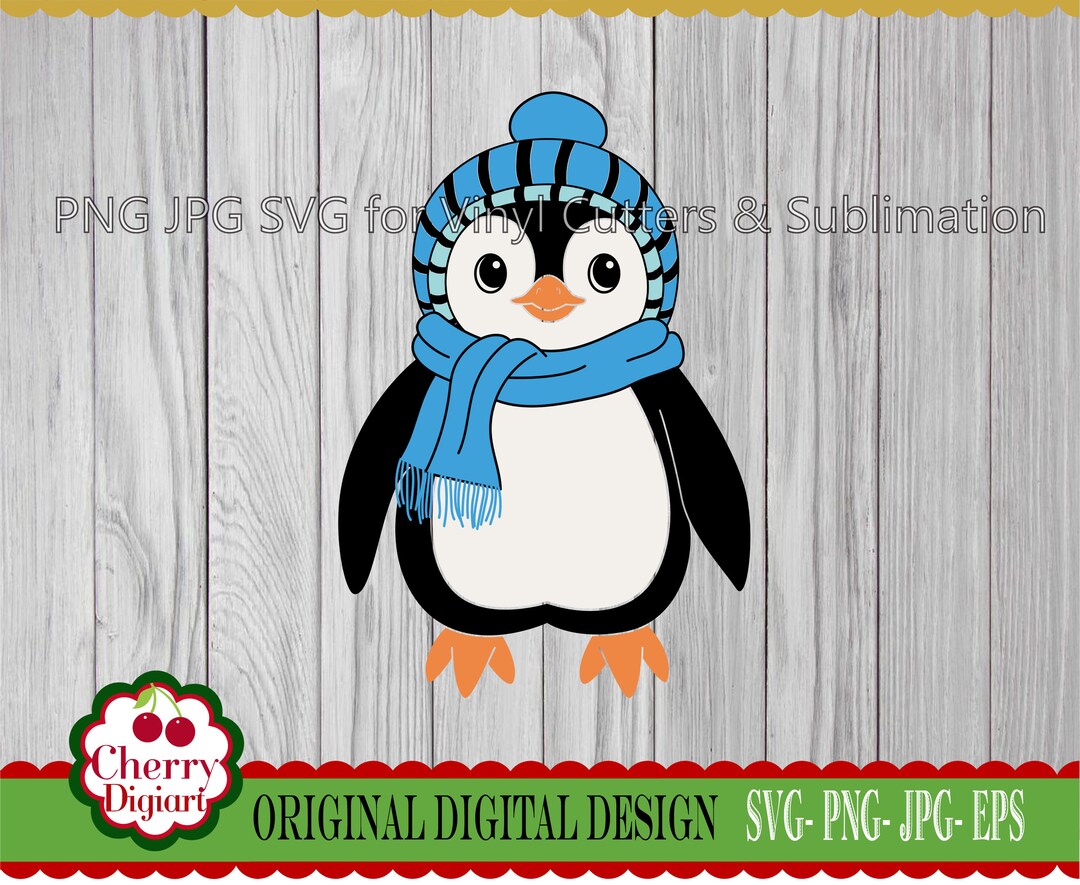 Penguin Svg Png Jpg, Winter Penguin With Scarf Silhouette &cricut Cut ...