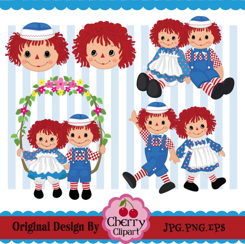 Raggedy Ann and Andy Raggedy Annie Rag Doll Digital Clipart Set Personal and Commercial Use image 2