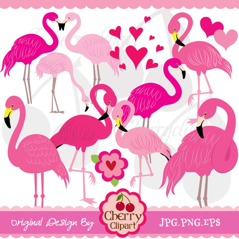 Pink Flamingo,Flamingo clipart,Valentine's Day digital clipart-Personal and Commercial Use-paper crafts,card making,scrapbooking,web design image 1