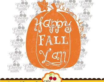 Happy Fall Y'all Pumpkin PNG SVG: Thanksgiving Sublimation Art & Cut File (Digital Download)