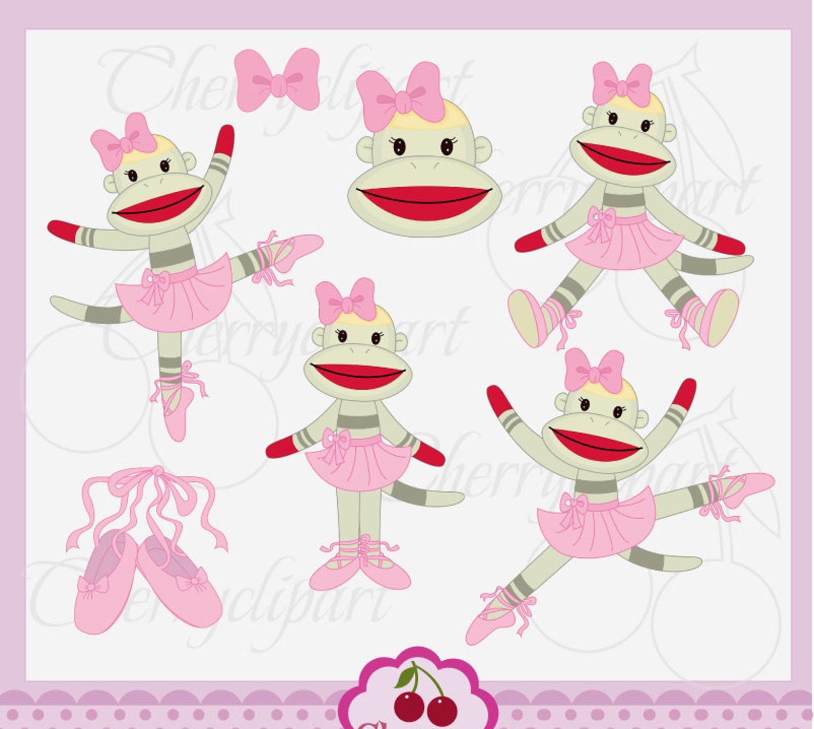 ballerina sock monkeys set,little ballet dancer,cute sock monkeys digital clipart an054 -for personal and commercial use