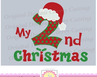 My 2nd Christmas with Santa hat,Christmas number 2 with santa hat,Silhouette & Cricut Cut Files CHSVG04  -Personal and Commercial Use