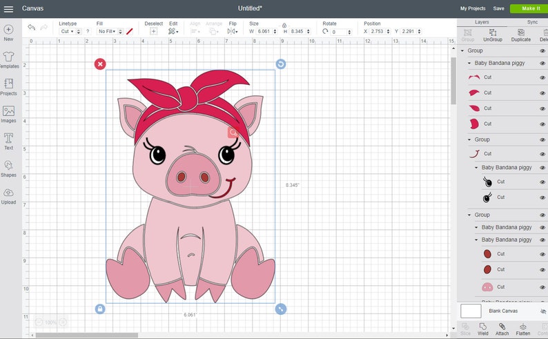 Download Bandana baby piggy SVG baby pig svg Silhouette & Cricut ...