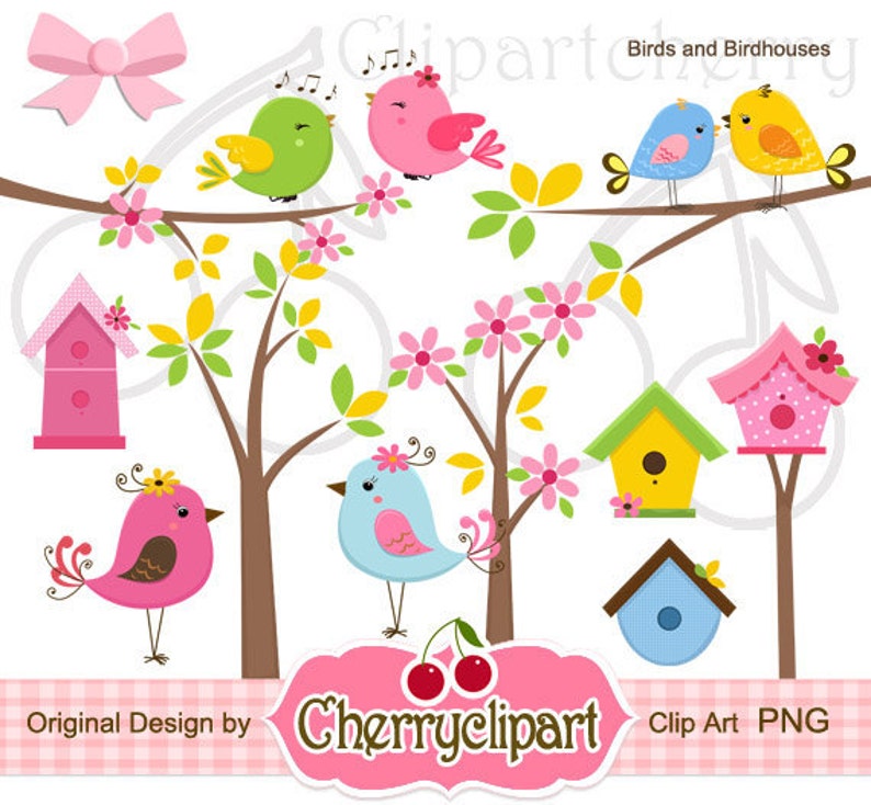 Cute Birds and Birdhouses Digital Clipart Set for-Personal and Commercial Use-paper crafts,card making,scrapbooking,web design image 1