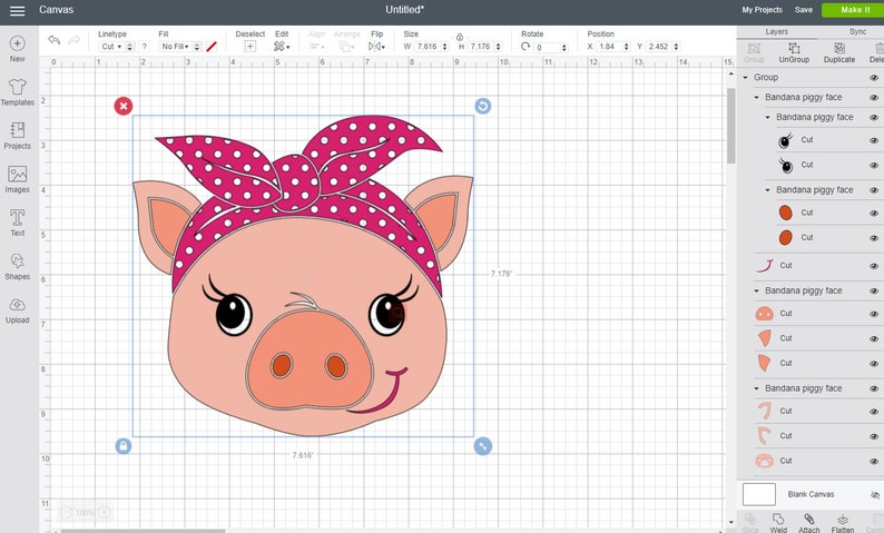 Bandana piggy face SVG baby pig svg Silhouette & Cricut ...