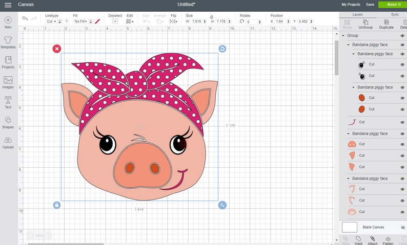 Download Bandana piggy face SVG baby pig svg Silhouette & Cricut ...