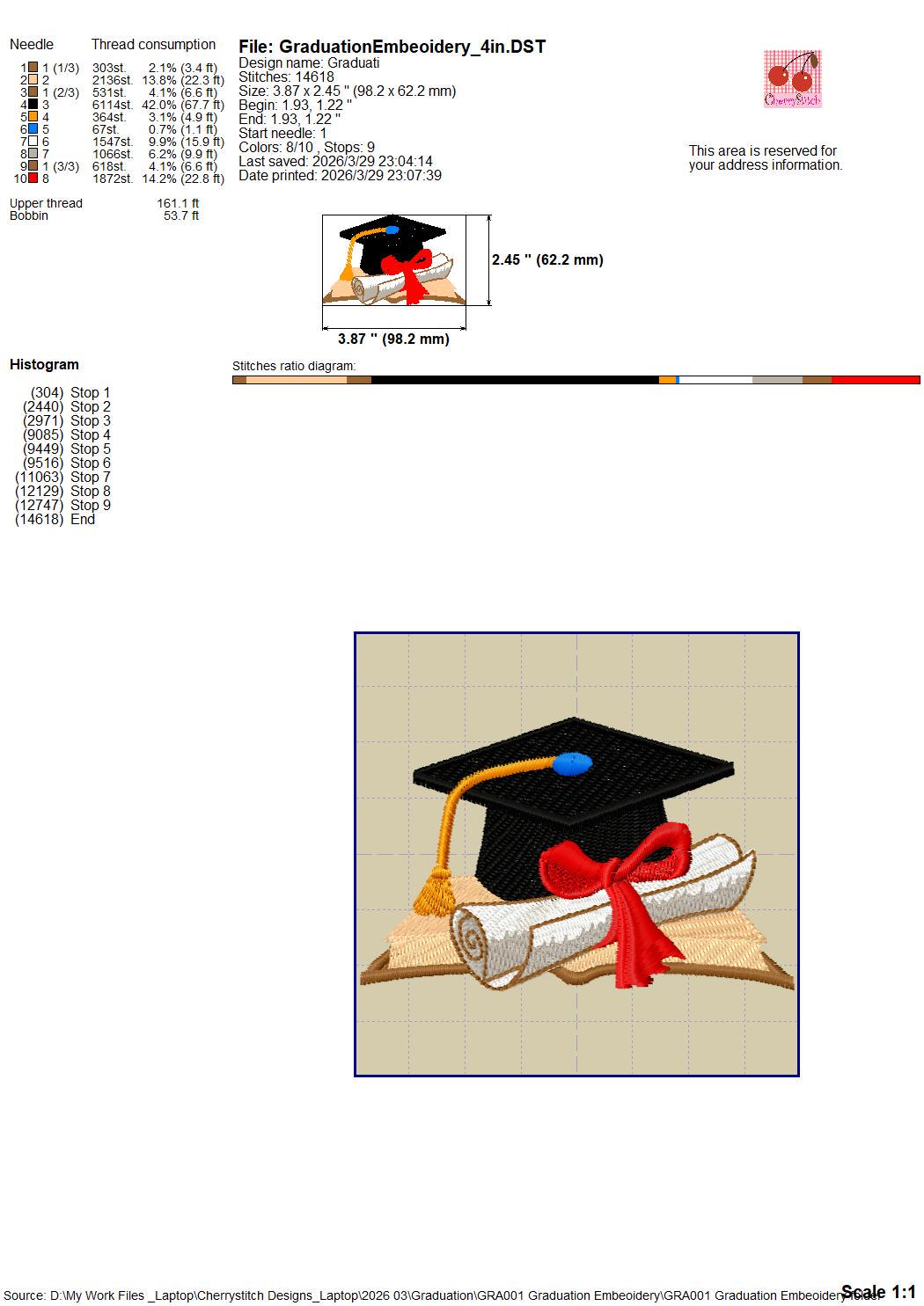 Graduation Cap & Diploma Machine Embroidery Design | for Graduation ...