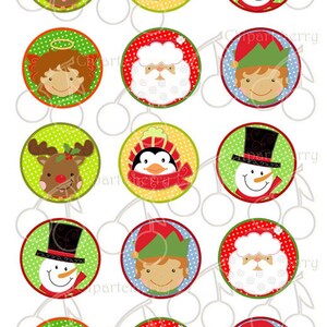 Christmas Icons Face-1 Inch Circles Digital Collage Sheet-15 Images- 4&quot;x6&quot; Sheet