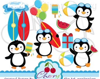 Summer Penguin Clipart Set: Beach Party Graphics (Digital Download)