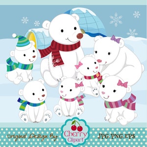 Clipartset sneeuwbeerfamilie: digitale kunst ijsbeer (PNG, JPG)