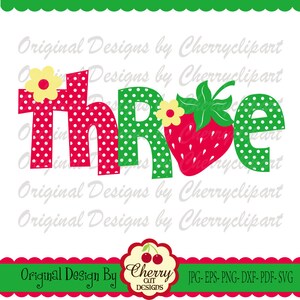 Strawberry Three SVG PNG: Birthday Sublimation Art & Cut File
