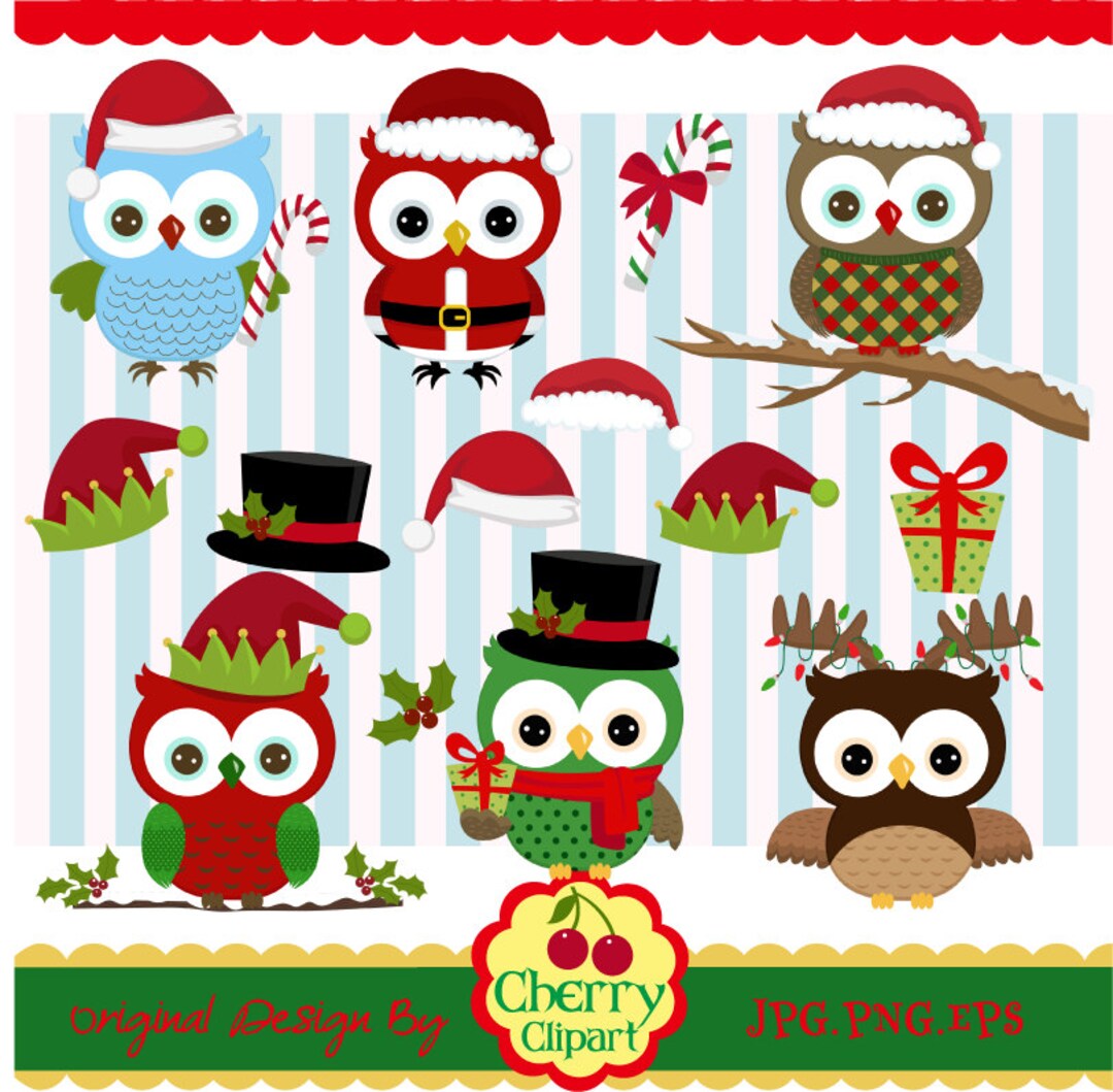 Christmas Owls Clip Art 02,christmas Clipart,owls Digital Clip Art