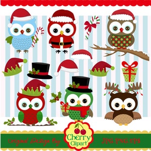 Christmas Owls Clip Art 02,Christmas Clipart,Owls Digital Clip Art-Personal and Commercial Use