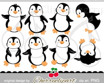 Black and White Penguins, Cute Playful Penguins digital clipart for-Personal and Commercial Use