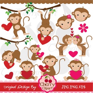 Singe amour numérique clipart ensemble-personnel et usage commercial-papier artisanat, fabrication de cartes, scrapbooking, Web Design