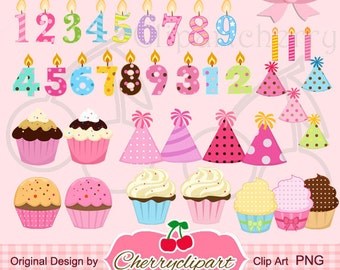 Birthday cupcakes and the number candles clipart set for -Personal and Commercial Use-paper crafts,card making,scrapbooking,web design