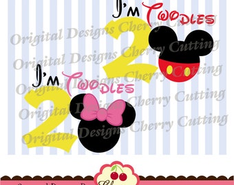 I'm Twodles SVG: Mickey and Minnie Mouse Ears, 2nd Birthday (Digital Cut Files)