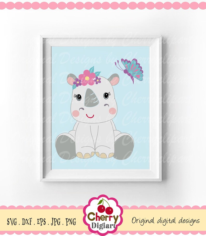 Download Svg dxf cute little Rhino svg baby Rhino with flowers svg ...