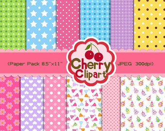 Birthday owls Digital Papers Pack for Card Design, Scrapbooking, and Web Design