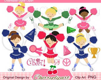 Cheerleader Digital Clipart Set for-Personal and Commercial Use- for Card Design, Scrapbooking, and Web Design