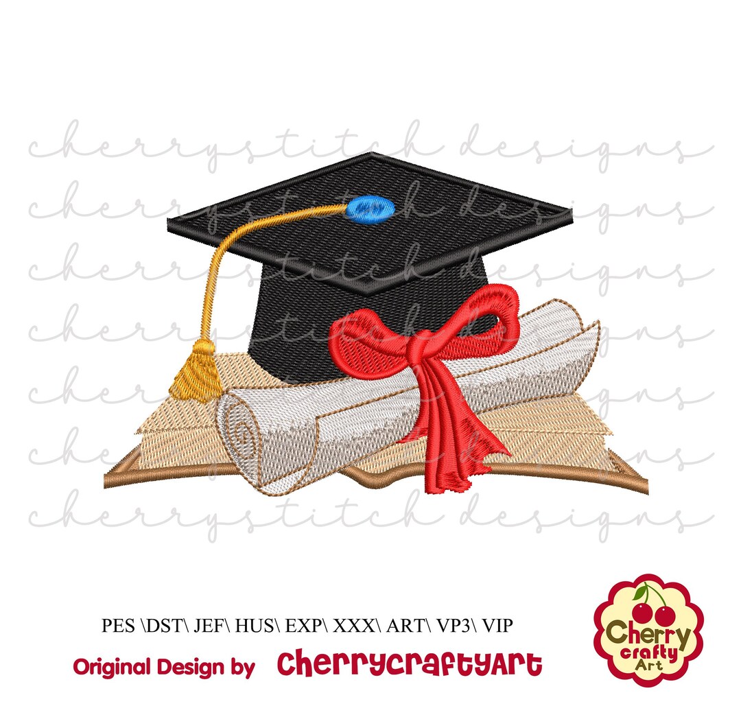 Graduation Cap & Diploma Machine Embroidery Design | for Graduation ...