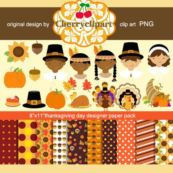 Thanksgiving Day Clipart , Digital clip art- Personal and Commercial Use - paper crafts, card making, scrapbooking