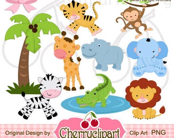 Safari Jungle Animals Digital Clipart Set for-Personal and Commercial Use-Card Design, Scrapbooking, and Web Design