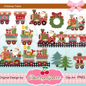 Conjunto de imágenes prediseñadas digitales de Papá Noel y tren navideño para uso personal y comercial: manualidades con papel, fabricación de tarjetas, álbumes de recortes