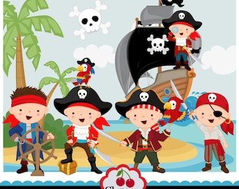 Pirate Elements_Children Pirates for boys digital clip art set-Personal and Commercial Use