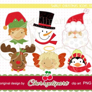 Swirly Christmas Icons Gesicht png digitale Clipart für Papierhandwerk, Kartenherstellung, Scrapbooking, und Webdesign
