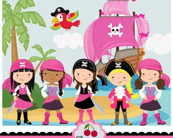 Pirate Elements_Children Pirates for girls digital clip art set-Personal and Commercial Use