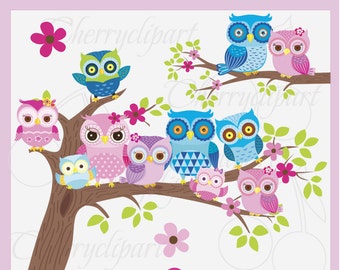 Owl Family Digital Clip Art -Personal and Commercial Use