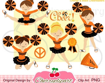 Orange and Black Cheerleader Clipart Set (PNG Digital Download)