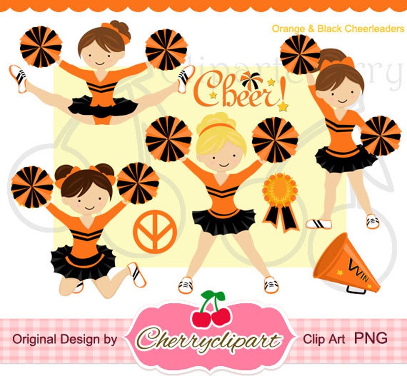 Orange and Black Cheerleader Digital Clipart Set for Personal and Commercial Use-paper crafts,card making,scrapbooking,web design image 1