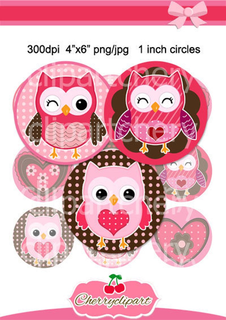Valentine Cute Owls 1 Inch Digital Circles Design 4x6-15 Images 4x6 Sheet image 2
