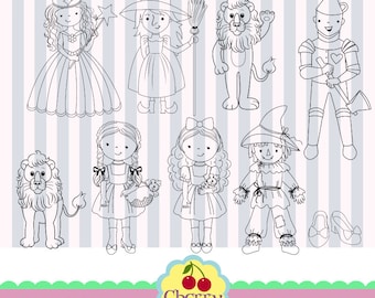 Wizard of OZ Cute Digital Clipart_Black and White,Dorothy Black and White Digital Clip Art -Personal and Commercial Use