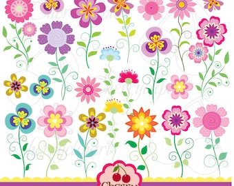 Vintage flowers digital clipart set for -Personal and Commercial Use-paper crafts,card making,scrapbooking,web design