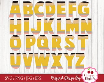Pencil Alphabet Letters: Back to School SVG, PNG, JPG (Digital Download)