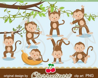 Cute Jungle Monkeys digital clipart for-Personal and Commercial Use-paper crafts,card making,scrapbooking