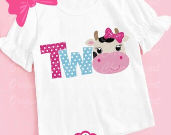 Two SVG, Cow Two SVG, Birthday Girl Two svg Silhouette and Cricut Cut Design, Cow clip art, cow two T-shirt iron on, Tranfer printing BIR81