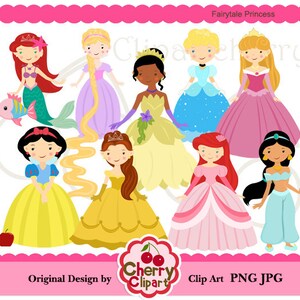 Fairytale Princess Digital Clipart Set for-Personal and Commercial Use- for Card Design, Scrapbooking, and Web Design