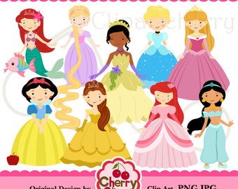 Fairytale Princess Digital Clipart Set for-Personal and Commercial Use- for Card Design, Scrapbooking, and Web Design