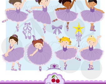 Piccole ballerine - clipart di ballerina viola per uso personale e commerciale - artigianato con carta, creazione di biglietti, scrapbooking, web design