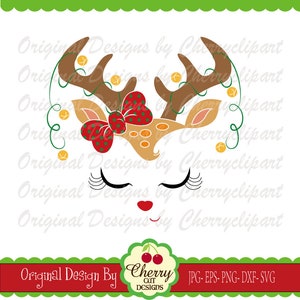 Reinde Gesicht SVG Dxf, Weihnachten Redes Mädchen Silhouette und Cricut geschnitten Dateien CHSVG63 - persönliche und kommerzielle Nutzung