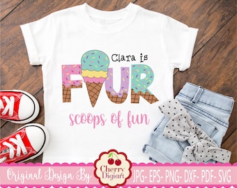Ice Cream Birthday PNG Clipart - Four Scoops of Fun Sublimation for Girls