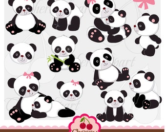 Panda Digital Clip Art  Set  for-Personal and Commercial Use-Card Design, Scrapbooking, and Web Design