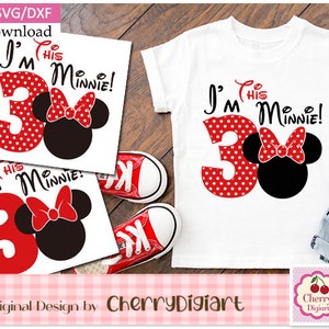 Camiseta de aniversário svg, número 3 svg, eu sou essa Minnie svg png jpg Arquivos de corte Silhouette e Cricut MMPACK401
